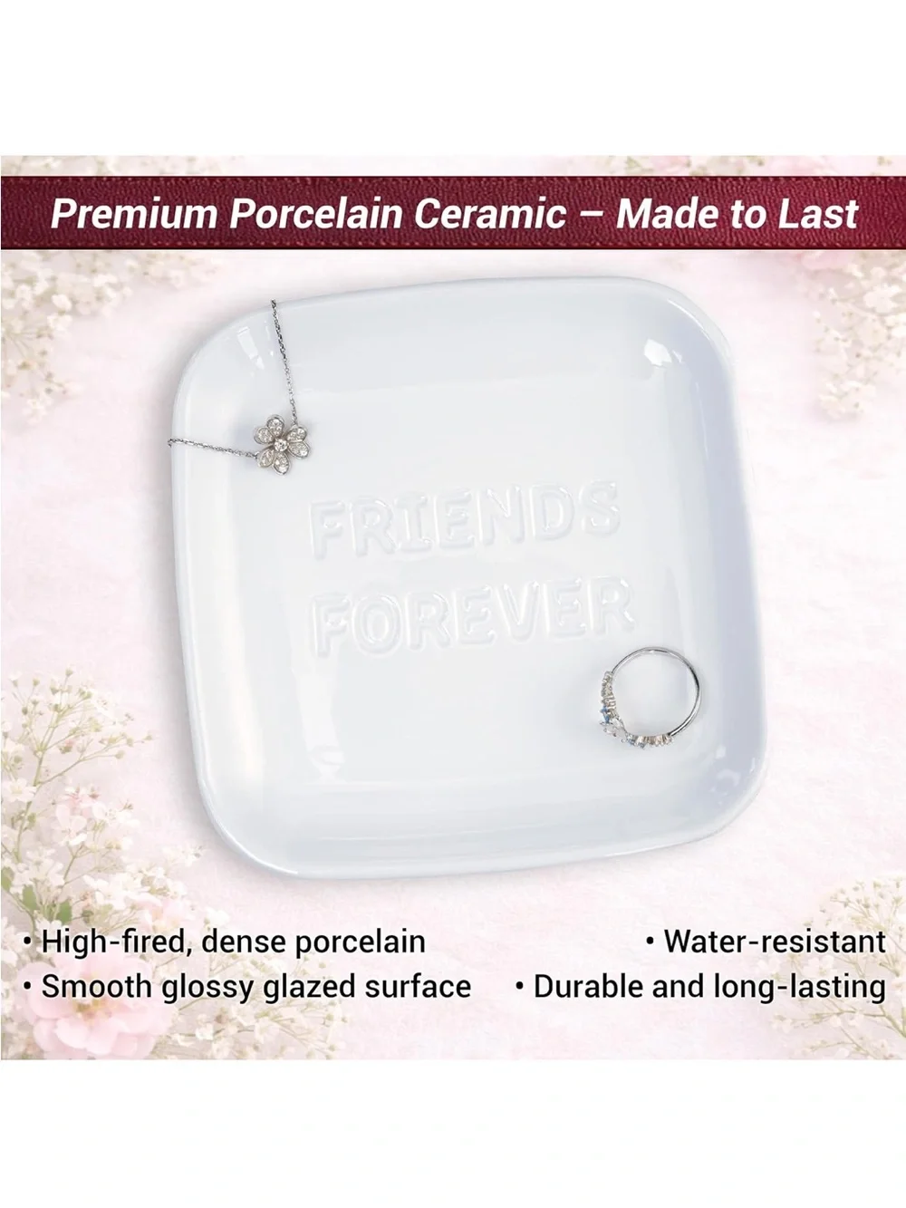 Friends Forever White Ceramic Jewelry Dish Gift